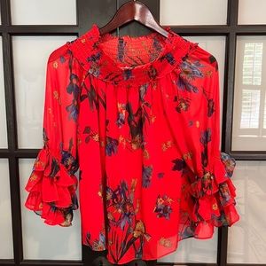 Floral off should long sleeve chiffon shirt